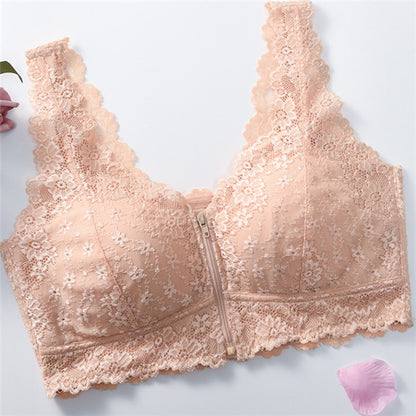 Lace Front Buckle Zip Bra