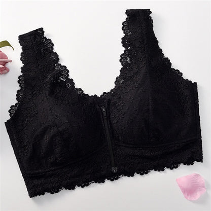 Lace Front Buckle Zip Bra